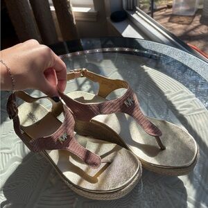 Michael Kors Laney Thong Espadrille Pink Brown Wedge Sandals 8